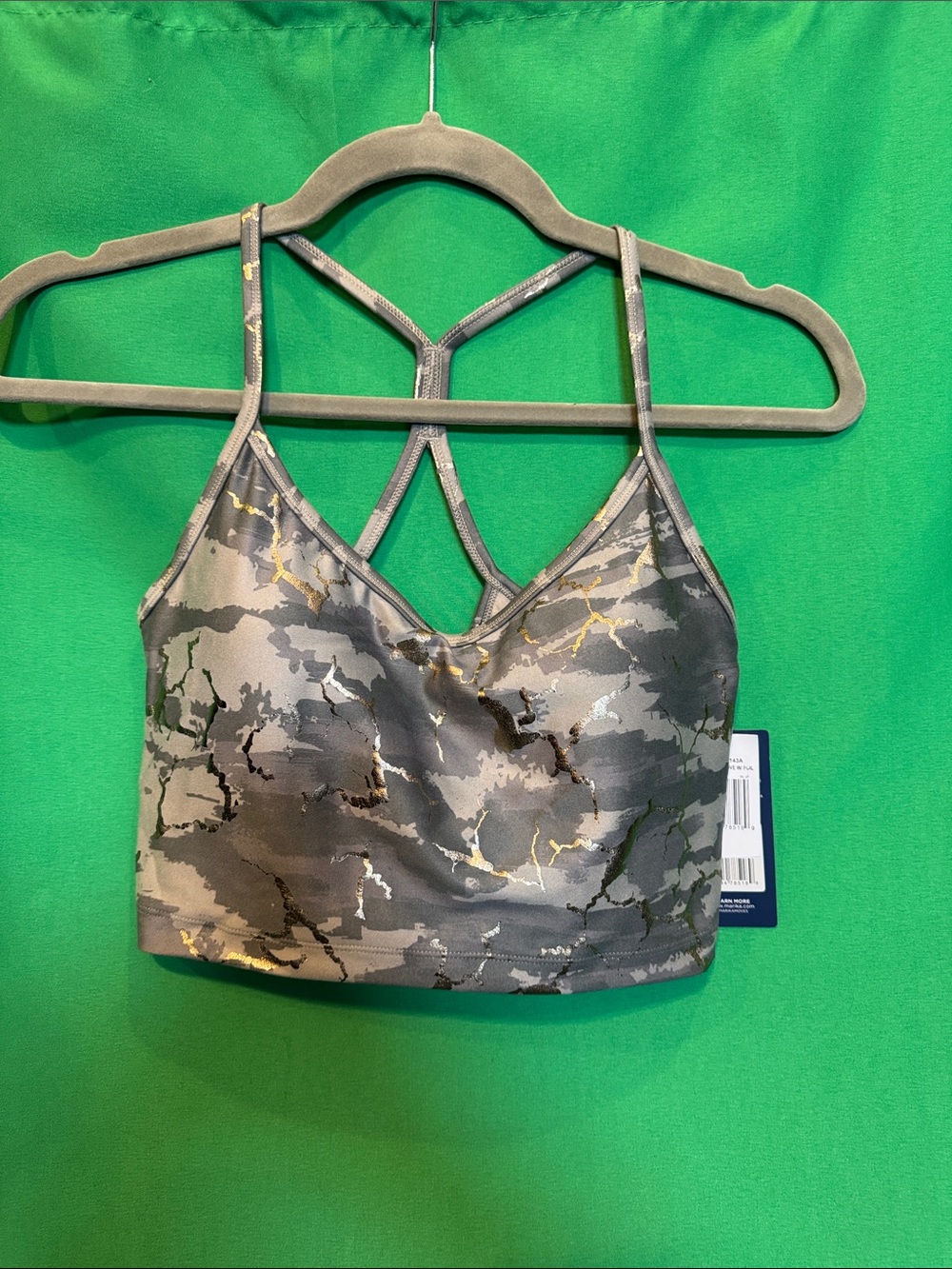 Marika size medium sports bra NWT wild dove crackle with foil